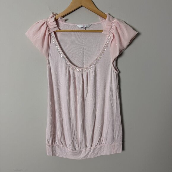 Jasper Conran Ballet Pink Sequin Ruffle Top 10 - Picture 1 of 3